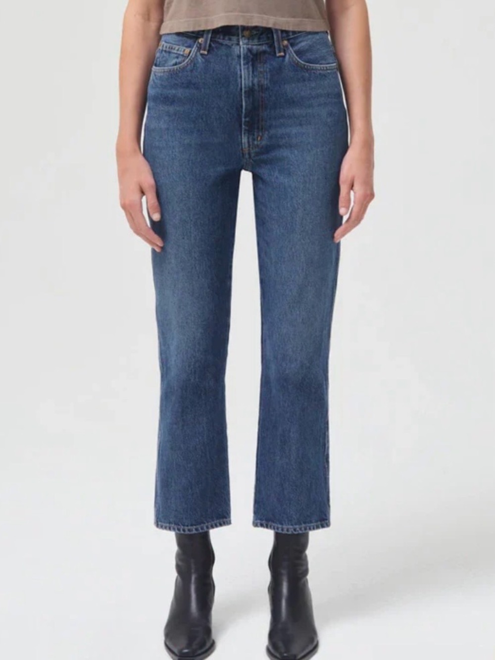 Agolde High-Rise Straight Crop Jeans in Medium Blue